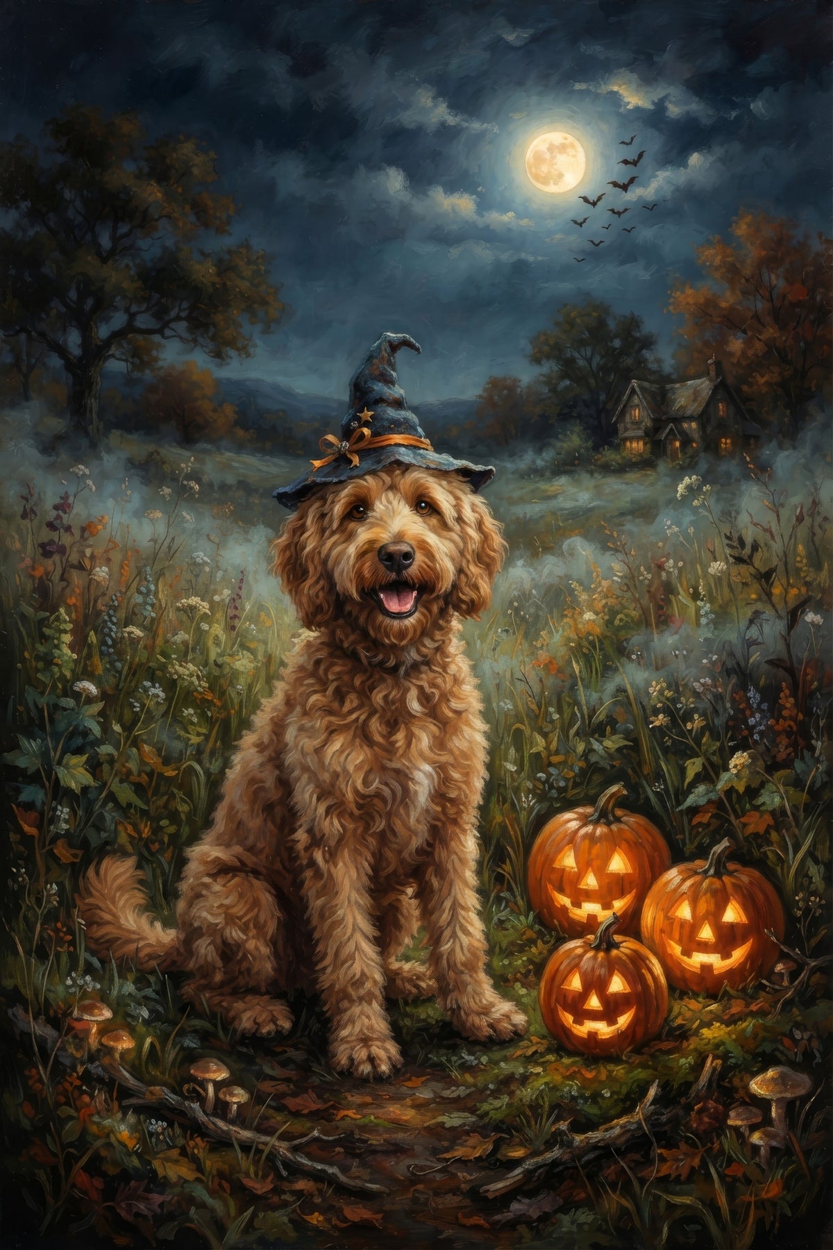 Moonlit Dog & Pumpkins